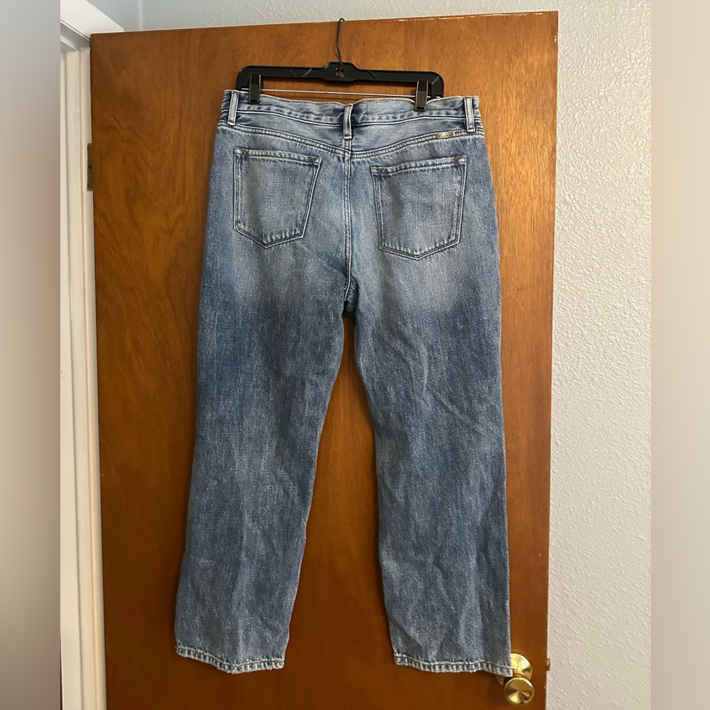 KanCan Distressed Cropped Patchwork Jeans in Light Blue with Red & Black Plaid - Picture 3 of 4